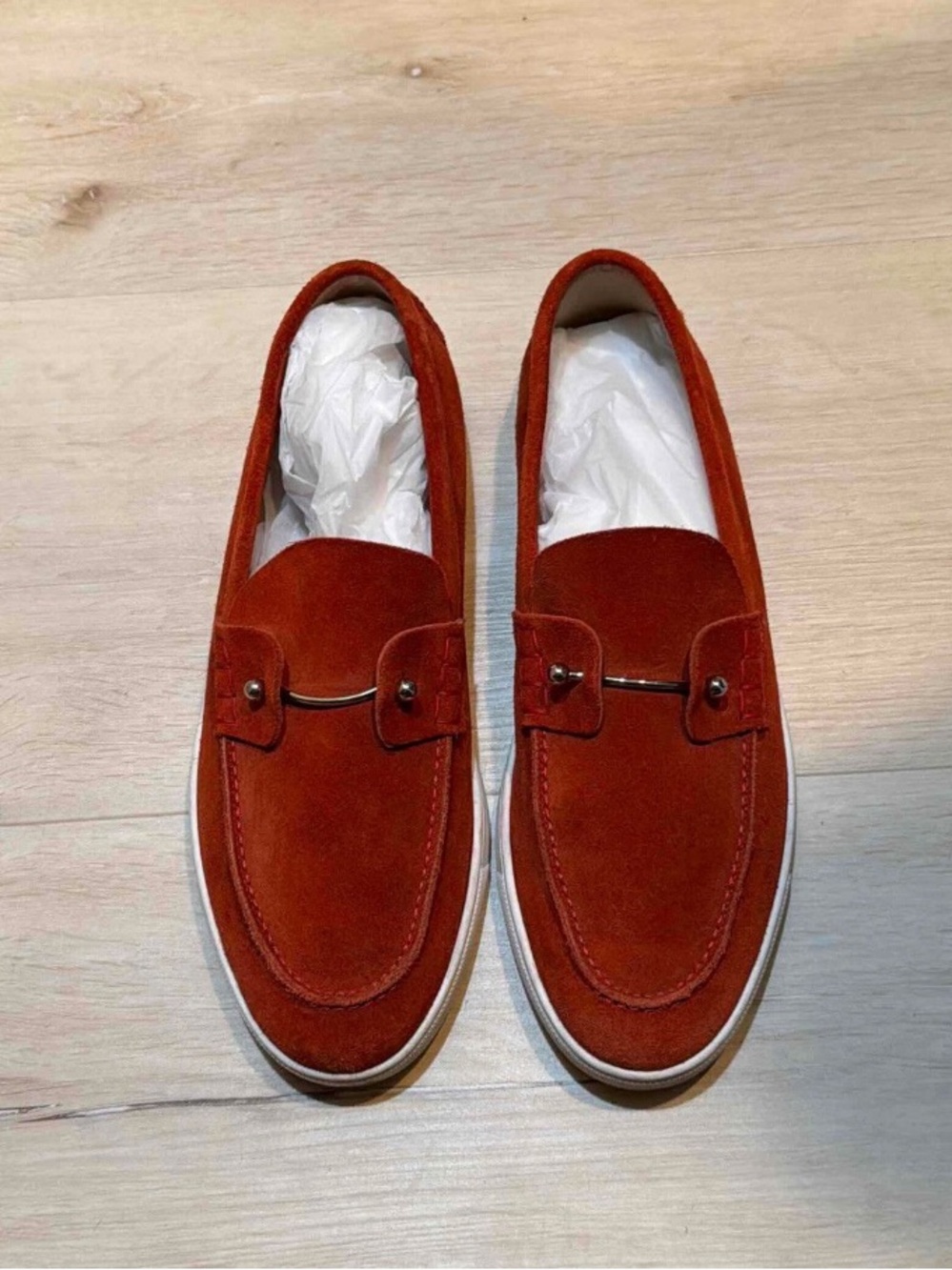 Christian Louboutin Chamebeliboat Red Suede Loafer Slip on Round Toe Size 11